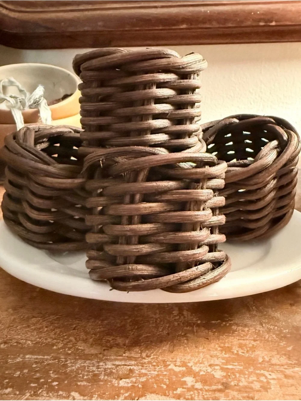 William Sonoma Dark Woven Napkin Rings, Set of 4